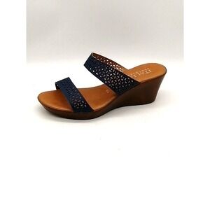 Italian Shoemakers Sandals Womens Blue 9.5 Slide Shoe Perforated Wedge‎ Heel